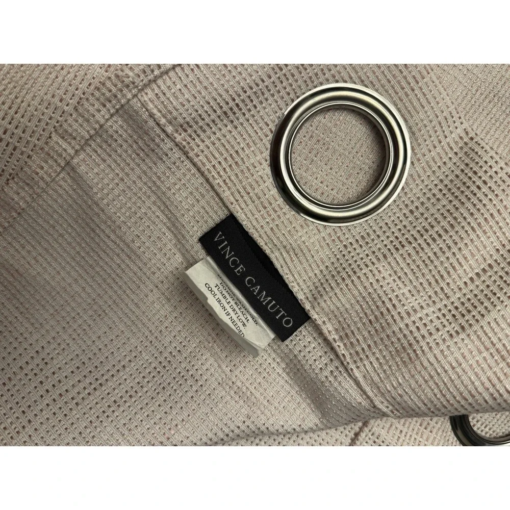 Set of 2 Vince Camuto Soft Pink & White Curtains W/h Silver Detailing 84